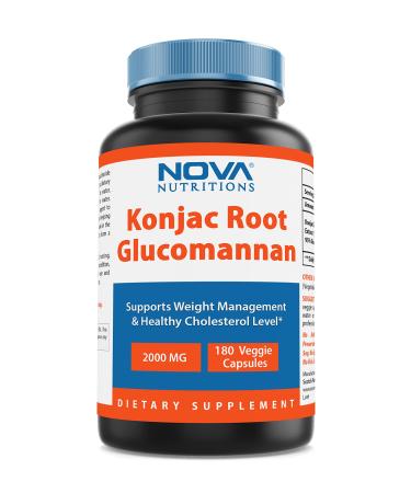 Nova Nutritions Konjac Root Glucomannan Capsules 2000 mg/Serving Veggie Caps - Promotes Regularity Digestive Health & Healthy Weight Management 180 Count