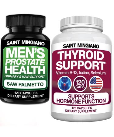 Saint Mingiano Thyroid Support Supplement 120 Capsules - with - Men's Prostate Health Supplement - 120 Capsules