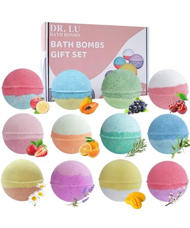 DR. LU Bath Bombs Gift Set 12 PCS Shower Bath Bombs with Different Organic Essential Oils Handmade Natural and Organic Bubble Bath Bombs for Valentines Mother's Day Anniversary Christmas Gifts