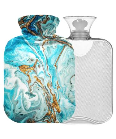 NAANLE hot water bottle with cover blue Ocean marble. Transparent hot water bottle heat bottle for back pain relief handfoot warmer neck warmth and cold therapy 2l