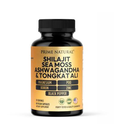 Shilajit 1000mg Irish Sea Moss 100mg Ashwagandha 100mg Tongkat Ali Boron Magnesium PQQ & More | 60 Capsules - 30 Days Supply| Fulvic Acid Veg Capsules| Vegan| Gluten Free | Non-GMO