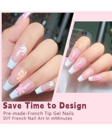 Angozo French Tip False Nails French Manicure False Nails-150 Pcs Long Square Nail Tips 3 In 1 Soft Gel Full Cover Nail Tips Pre-Applied Tip Primer & Base Coat Cover for Nail Extension 15 Sizes-Pink - Buy Online on GoSupps.com