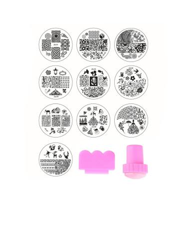 Beauty7 10 x Nail Art Stamping Metal Plates Stencils Fingernail 70 Mixed Designs with Stamp & Scraper Tool