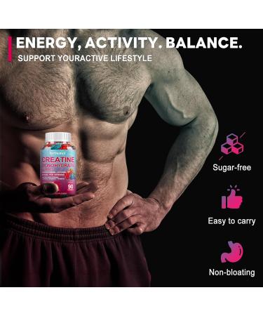Creatine Monohydrate 8000mg Gummies with BCAA, L-Carnitine, Taurine & Vitamin B12 - Pre Workout Supplement for Muscle Growth, Strength & Energy, Multi-Flavor Chewable Gummies, 90 Count for Men & Women Mixed Berry 90 Count (  - Buy Online on GoSupps.com