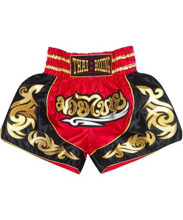 SiamKick Youth Muay Thai Shorts for Kids (Ages 4-10) Red Bodhi Medium - Boxing Kickboxing MMA Training Trunk for Boys and Girls - Buy Online on GoSupps.com