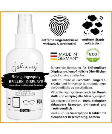 Johans Alcohol-Free Cleaning Spray for Glasses & Screens - 150ml Natural Cleaner for Smartphones Tablets & Glasses - Buy Online on GoSupps.com