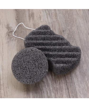 Lurrose 2Pcs Konjac Sponge Set - Activated Bamboo Charcoal Body Facial Sponge for Deep Cleansing Bath - Men Women - Buy Online on GoSupps.com