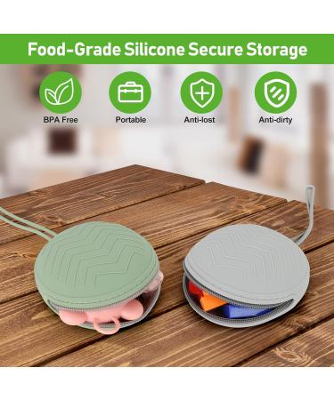 Pacifier Holder Case Set 4 Pack: 2 Portable Silicone Pouch Bags + 2 Transparent Storage Boxes, BPA-Free & Easy to Clean (Green & Grey) - Buy Online on GoSupps.com