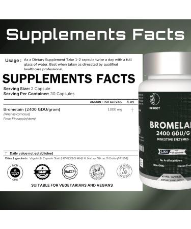 Bromelain 500mg | 60 Plant-Based Capsules | 2400 GDU Potency | Supports Joint Health & Digestion | No Preservatives or Artificial Additives 60 Count (Pack of 1) - Buy Online on GoSupps.com