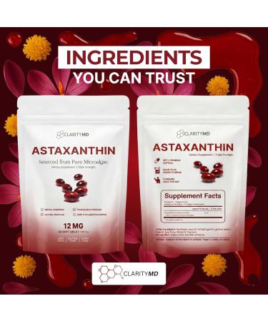 Astaxanthin 12mg Supplement Natural Microalgae Source Lipid-Based Softgel for Enhanced Absorption Cognitive Vision & Joint Support 30 Softgels (Pack of 1) 30 Count (Pack of 1) - Buy Online on GoSupps.com