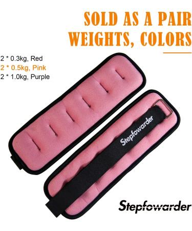 Steppofard 0.3kg to 1.0kg Weight Cuffs Set - Adjustable Foot/Wrist Weights for Fitness Running Jogging Gym - 2x0.5kg Pink - Buy Online on GoSupps.com
