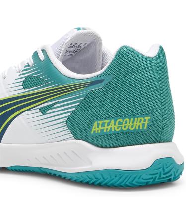 PUMA Unisex Attacourt Indoor Court Shoe - 46 EU | White Ocean Tropic Sparkling Green Lime Squeeze | International Shipping Available - Buy Online on GoSupps.com