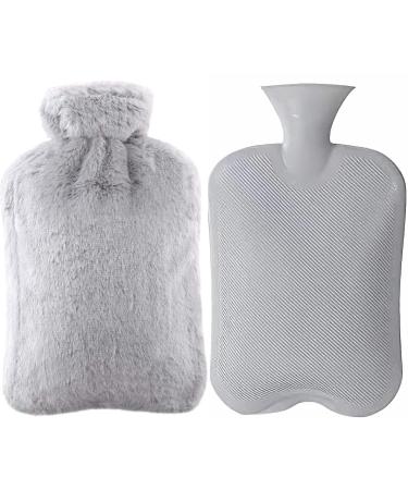 Hot Water Bottle 2 Liter with Cover Fleece, Transparent Hot Water Bag PVC for Pain Relief, Large Capacity, Odorless, BPA Free, Premium Materials, Suit Neck Shoulder Pain, Feet Warmer, Menstrual Cramps Polyvinyl Chloride Gr