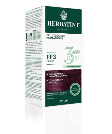 Herbatint Permanent Color Gel 3Dosi 300 ml - FF3 Plum ammonia-free for sensitive skin 100% white hair coverage with 8 organic natural extracts
