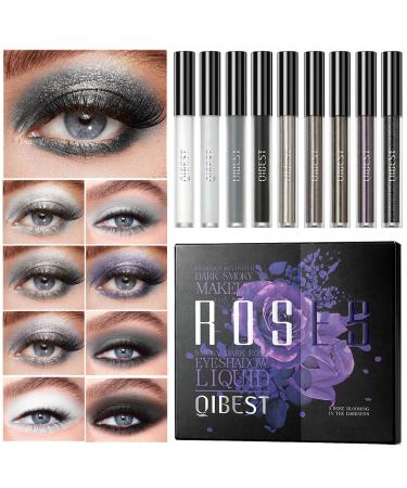 SUMEITANG 9 Color Cool Toned Matte Glitter Liquid Eyeshadow Set  Black Grey White Silver Smokey Eyeshadow Stick  High-pigmented Longlasting Waterproof Smooth Creamy Eye Shadow Smoky Eye Makeup