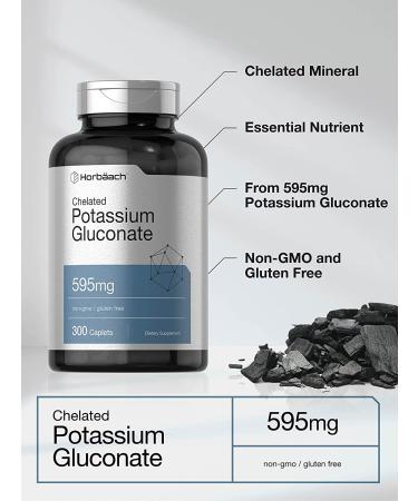Potassium Gluconate Supplement 595mg | 300 Count | Chelated Potassium | Vegetarian Non-GMO | Gluten Free by Horbaach - Buy Online on GoSupps.com