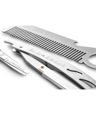 Buy Straight Razor Kit - Complete Men's Grooming Set with Beard Scissors Comb & 10 Extra Blades - Premium Polished Stainless Steel Straight Razors for a Perfect Shave - Buy Online on GoSupps.com