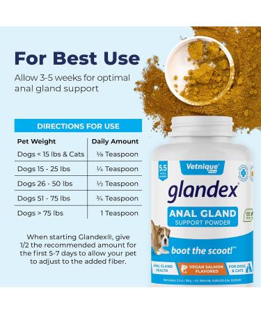 Glandex Dog & Cat Anal Gland Fiber Supplement Powder with Pumpkin & Digestive Enzymes Vet Recommended Healthy Bowels & Digestion - Boot The Scoot (Vegan Salmon 70g) Vegan Salmon 70g - Buy Online on GoSupps.com