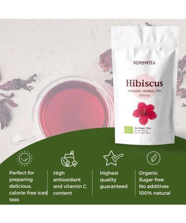Hibiscus Tea Organic 200g +100 Cups | Hibiscus Flower for Teas Ice Teas or Karkade | REPLANTEA - Buy Online on GoSupps.com