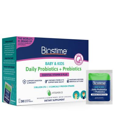 Biostime Infant Baby Probiotic & Prebiotic with Vitamin D | Baby Probiotic Powder | Kids Immune Support | Constipation Relief for Babies * | Supports Digestion, Gas Relief | 30 Single Packets 30 Count (Pack of 1)