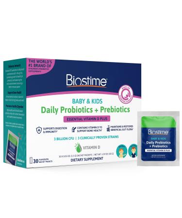 Biostime Infant Baby Probiotic & Prebiotic with Vitamin D | Baby Probiotic Powder | Kids Immune Support | Constipation Relief for Babies * | Supports Digestion, Gas Relief | 30 Single Packets 30 Count (Pack of 1)