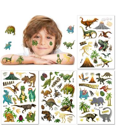 HOWAF Dinosaur Temporary Tattoos for Kids, 56 styles Fake Children's Glitter Tattoos Colourful Temporary Dinosaur Tattoo for Boys Kids Dinosaur Birthday Party Supplies Favors,T-rex Decorations