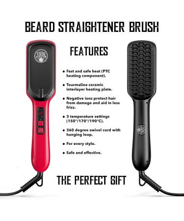 Men's Beard Straightener Brush - Fast Heating Ceramic Ionic Comb with Beard Balm & Wooden Comb - Buy Online on GoSupps.com