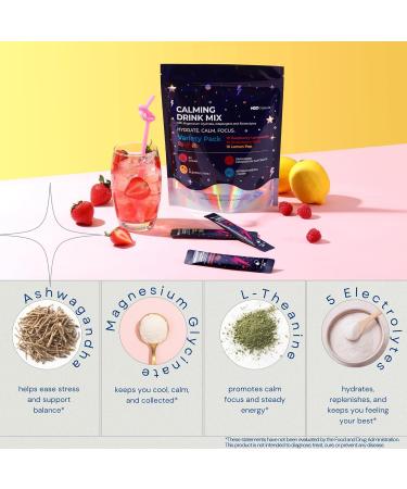 Calm Magnesium Glycinate Powdered Drink Mix with Electrolytes Sugar Free with Ashwagandha, L-Theanine, Vitamin B6 & GABA Cortisol Support, Stress Relief, Hydration & Focus - 30 servings (Variety) Variety Pack 6.3 Ounce  - Buy Online on GoSupps.com