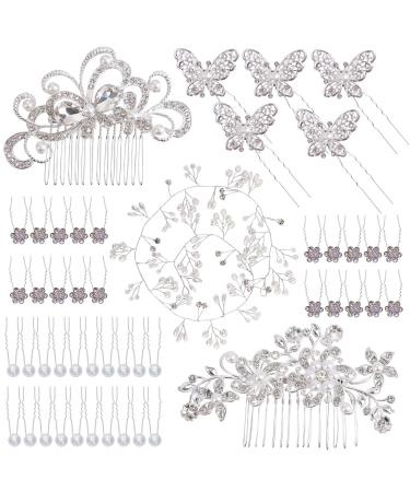48 Pieces Wedding Hair Comb Hair Pins Set  FULANDL Faux Crystal Pearl Bridal Hair Accessories  Rhinestone Bridal Side Combs U-shaped Butterfly Flower Hair Clips for Women Girls - Buy Online on GoSupps.com