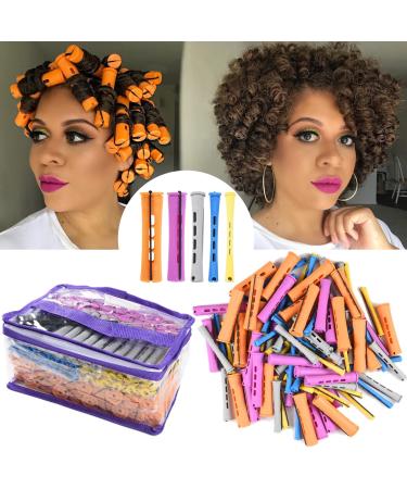 100pcs Perm Rods Set for Natural Hair 5 Sizes Cold Wave Rods Hair Rollers for Women Hair Curling Rods for Long Medium Small Hair Curler Styling DIY Hairdressing Tools(Orange+Purple+Gray+Blue+Yellow) 100 Count (Pack of 1) O