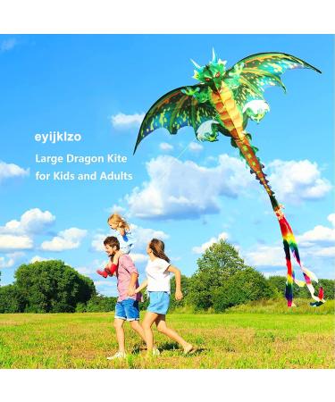 Green Dragon Kite - Easy Flyer for Kids & Adults | Colorful Tail String | Outdoor Sports & Beach Fun - Buy Online on GoSupps.com