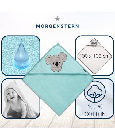 Morgenstern Hooded Baby Towel - 100x100 cm Cotton Oeko-TEX - Koala Turquoise - Soft Absorbent & International Shipping Available - Buy Online on GoSupps.com