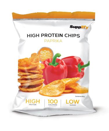 Supplify Protein Chips - Vegan Paprika Snack for Weight Loss & Muscle Building (24x50g) - Delicious Alternative to Protein Powder & Bars - Buy Online on GoSupps.com