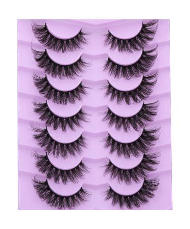JIMIRE Faux Mink Eyelashes Fluffy 17MM 6D Cat Eye False Eyelashes Volume Natural Fake Strip Lashes 7 Pairs Pack Look Like Eyelash Extensions