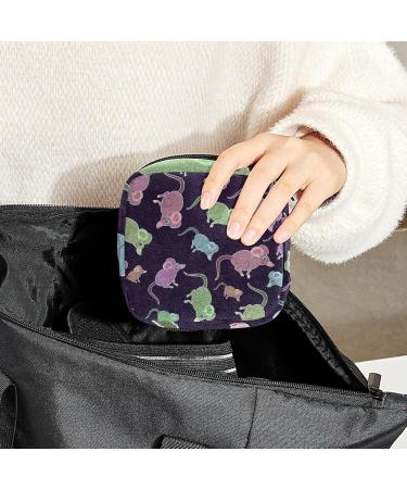 Multi-Color Tampon Storage Bag | Period Pocket Organizer - Purple Green Blue Mice Pattern - Wearable Feminine Product Holder 4.7x6.6x6.6 in - Buy Online on GoSupps.com
