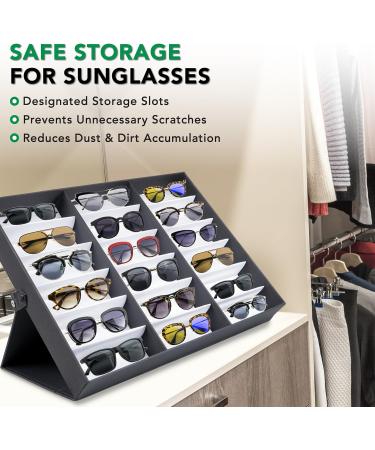 ProSource 18 Slot Sunglasses Organizer Box | Fabric Lined Display Case with Snap Close for Safe Storage - Buy Online on GoSupps.com