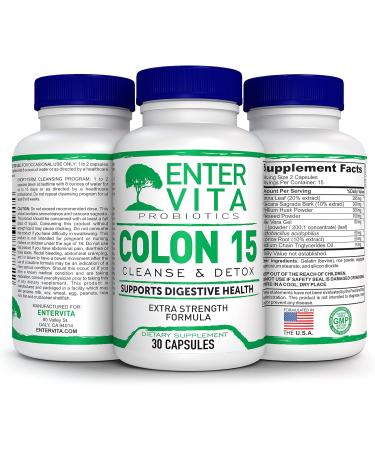 Entervita 15-Day Colon Cleanser & Detox with Probiotics & Herbs - Promotes Digestion, Bowel Movements & Energy - Non-Irritating Formula - 30 Capsules - Buy Online on GoSupps.com
