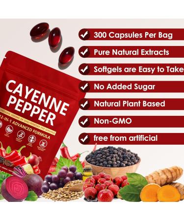 KLUNIZ Cayenne Pepper Capsules - 300 Softgels Cayenne Pepper Softgels Supplement Supports Leg Vein Digestive Health & Gut Health with Vitamin D3+K2 Beetroot Grape Seed and Other Extracts - Buy Online on GoSupps.com