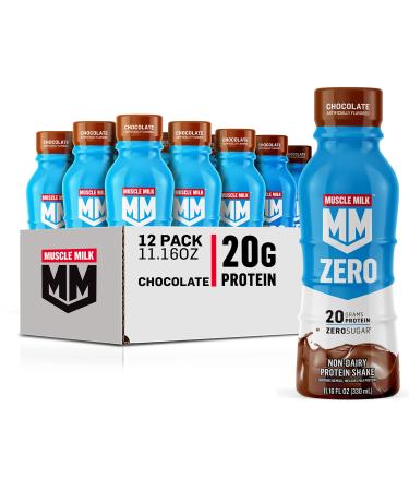 Muscle Milk Zero Protein Shake, Chocolate, 11.16 Fl Oz Bottle, 12 Pack, 20g Protein, Zero Sugar, 100 Calories, Calcium, Vitamins A, C & D, 4g Fiber, Energizing Snack, Workout Recovery, Packaging May Vary Bottle Chocolate 11.2 Fl Oz (Pack of 12)
