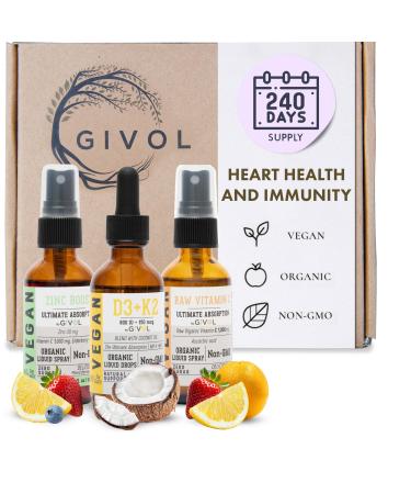 Immunity Support Pack - Raw Vitamin C D3 & K2 Liquid Zinc Picolinate - Premium Heart Health Vitamins w/Essential Minerals Antioxidant Properties & Cardiovascular Benefits - 180 Days Supply g) Zinc Boost-D3 + K2-Raw Vita