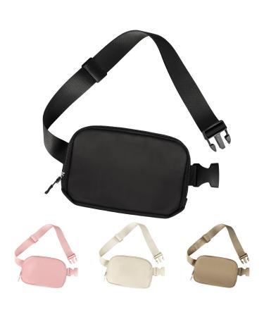 Fanny Packs for Women Men Fashion Waist Pack Mini Belt Bag with Adjustable Strap Waterproof Crossbody Bag with Headset Hole Key Rope Card Holder for Outdoor Running Hiking Walking Travel (BLACK)