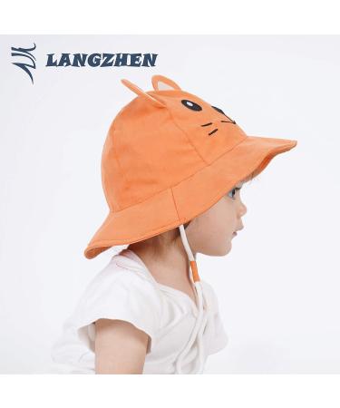 LANGZHEN Beach Sun Protection Hat for Baby Girls | Adjustable Toddler Kids Hat with Chin Strap | Wide Brim Summer Play Hat in Orange - Tiger Design - Buy Online on GoSupps.com