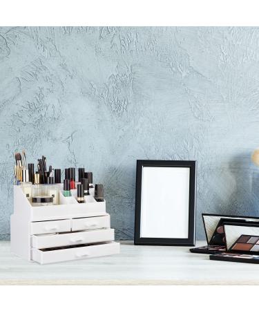 Relaxdays Small Make-Up Organizer - 2-Part Acrylic Storage with Lipstick Holder & 4 Drawers White - 19x24x13.5 cm - Buy Online on GoSupps.com