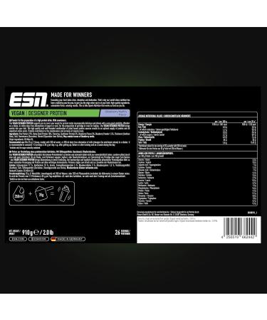 ESN Vegan Designer Protein Powder Blueberry Muffin 2 x 910 g 4 lbs 52 Servings - Muscle Building and Recovery Powder Made in Germany Laboratory Tested Blueberry Muffin 910 g (Package of 2) - Buy Online on GoSupps.com