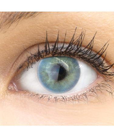Glamlens Valencia Blue Blue + Container |Very strongly covering natural blue contact lenses colored |Colored silicone hydrogel |1 pair (2 pieces) |Dia 14.20 |Without starch