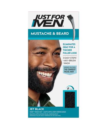 Just For Men Mustache & Beard, Beard Coloring for Gray Hair with Brush Included - Color: Jet Black, M-60, Pack of 1 1 Count (Pack of 1) Jet Black