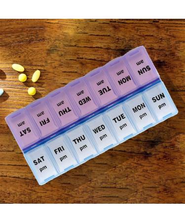 14 Compartments Pill Organizer Box - Weekly AM/PM Classic Pill Planner Purple & Blue - Order Internationally - Buy Online on GoSupps.com