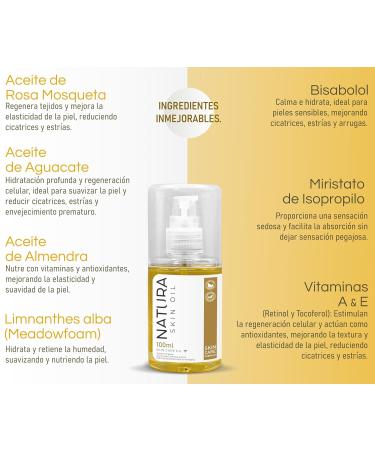 Rouge Co. Natura Skin Oil 3.38 fl OZ - Anti-Stretch Marks and Scars Body Oil Skin Care Firming Non-Greasy Deeply Hydrates and Nourishes - Tensor and Skin Repair Effect. Gold - Buy Online on GoSupps.com