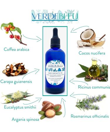 Verdebleu - Hair Growth Oil - 100% Natural with Coffee Castor Argan Rosemary Eucalyptus. Stimulates Hair Growth Revitalises. We Donate 5% of Profit to Save the Rainforest. 100ml - Buy Online on GoSupps.com