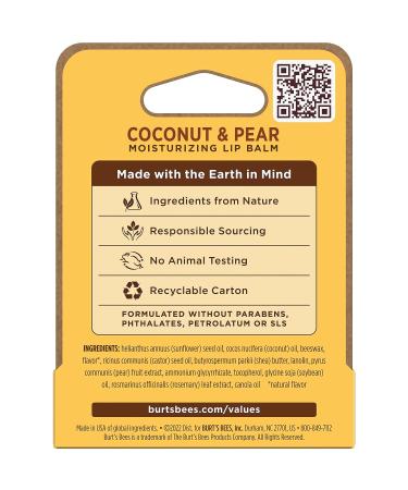 Burt's Bees Coconut & Pear Lip Balm - 100% Natural with Beeswax and Fruit Extracts - Buy Online on GoSupps.com